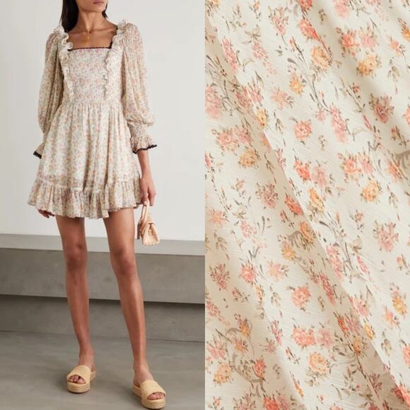 LUG VON SIGA Madison Shirred Floral-print Crepe De Chine Mini Dress - Picture 1 of 9